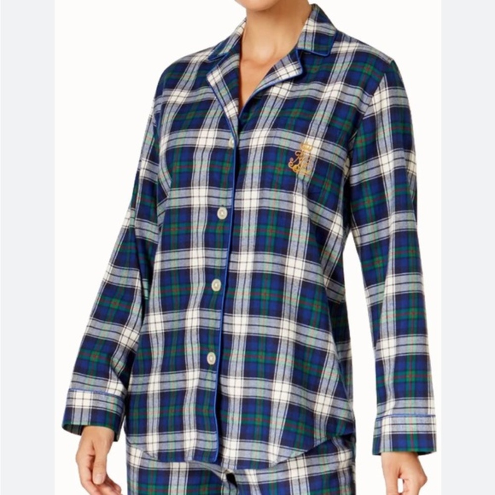Lauren Ralph Lauren Red and Green Plaid Flannel top Women's L top only‎